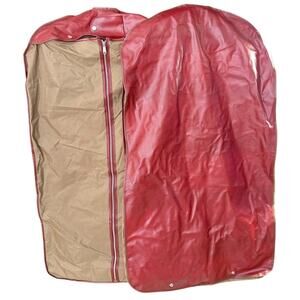 Sears Vtg Garment Bags Set of 2 Red & Beige Zipper Closure 41"x24 Travel Storage